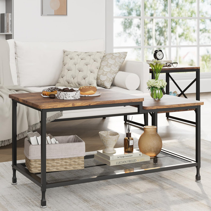 Yuan Home Coffee Table 2Tier Center Table Rustic Living Room Table